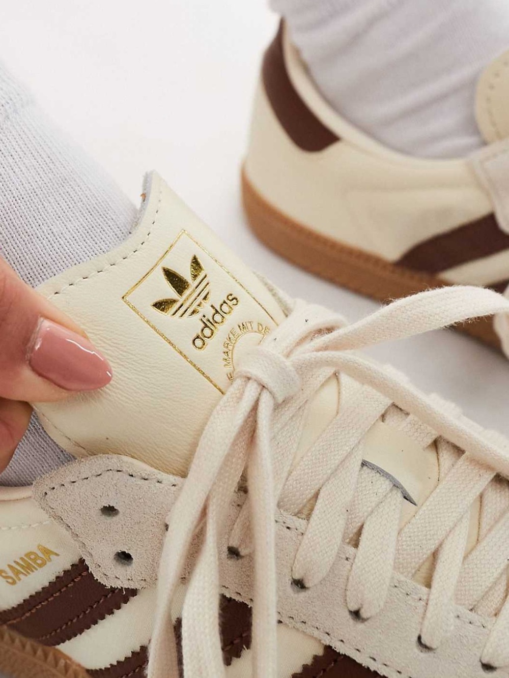 adidas Samba Sneakers in Cream & Brown with Gum Sole - Picture 8 of 8
